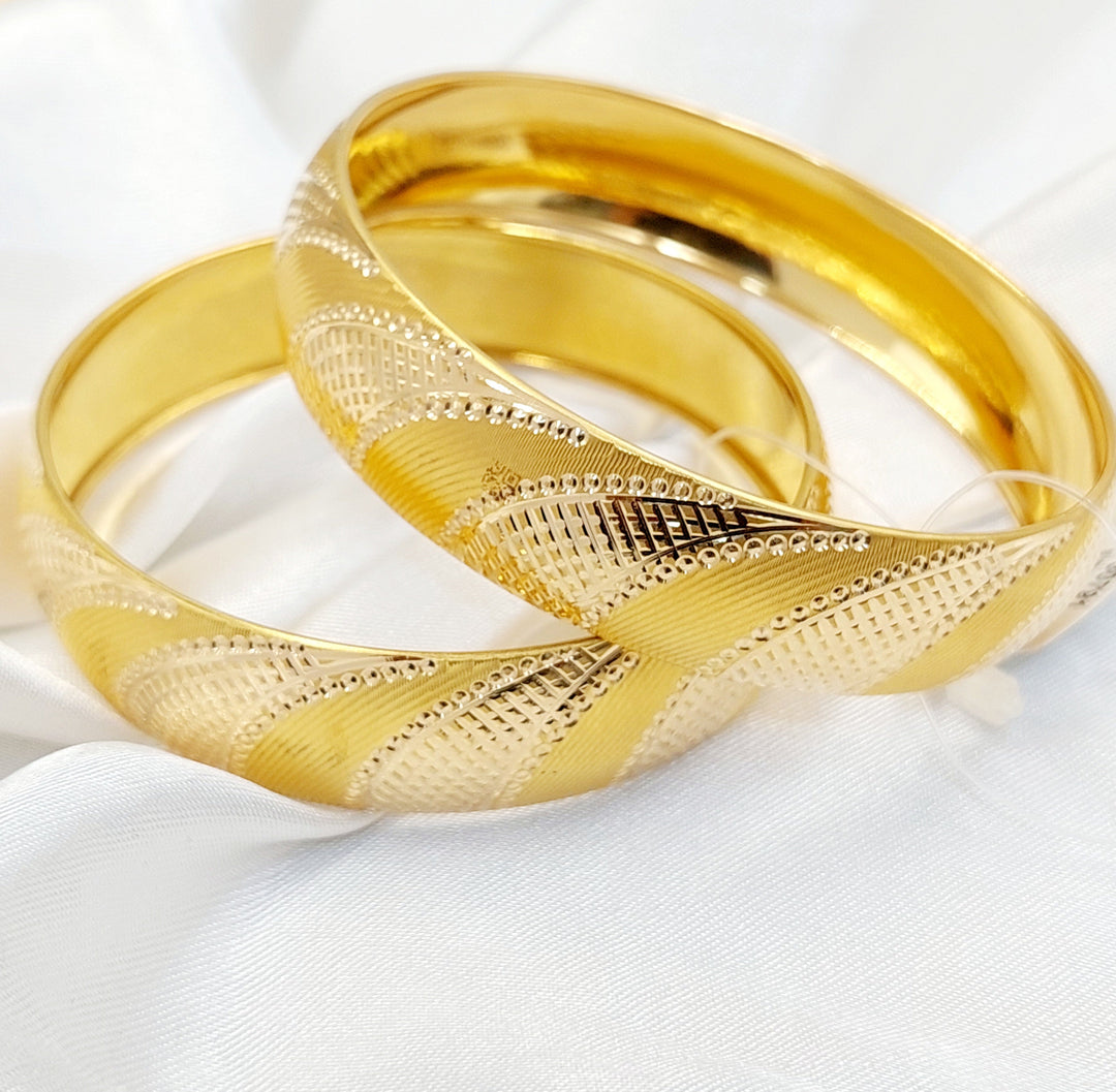 21K Gold Wide Engraved Bangle by Saeed Jewelry - Image 4