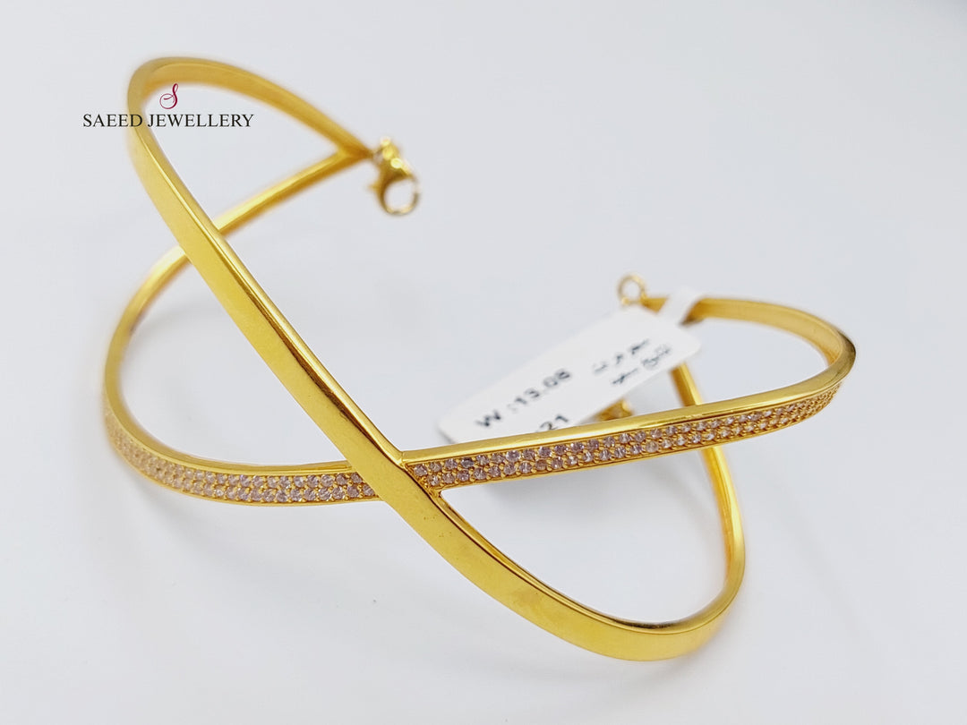 21K Gold X Style Zircon Studded Bangle Bracelet by Saeed Jewelry - Image 3