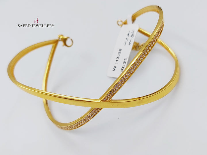 21K Gold X Style Zircon Studded Bangle Bracelet by Saeed Jewelry - Image 4