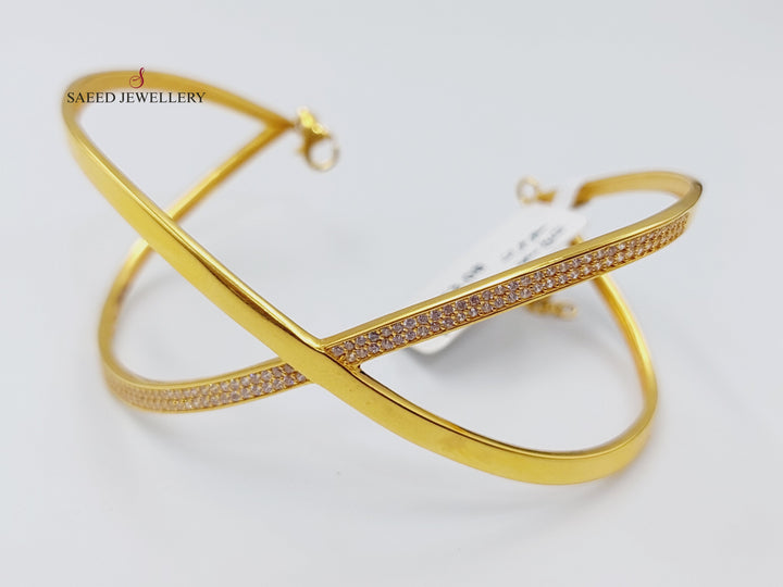 21K Gold X Style Zircon Studded Bangle Bracelet by Saeed Jewelry - Image 1