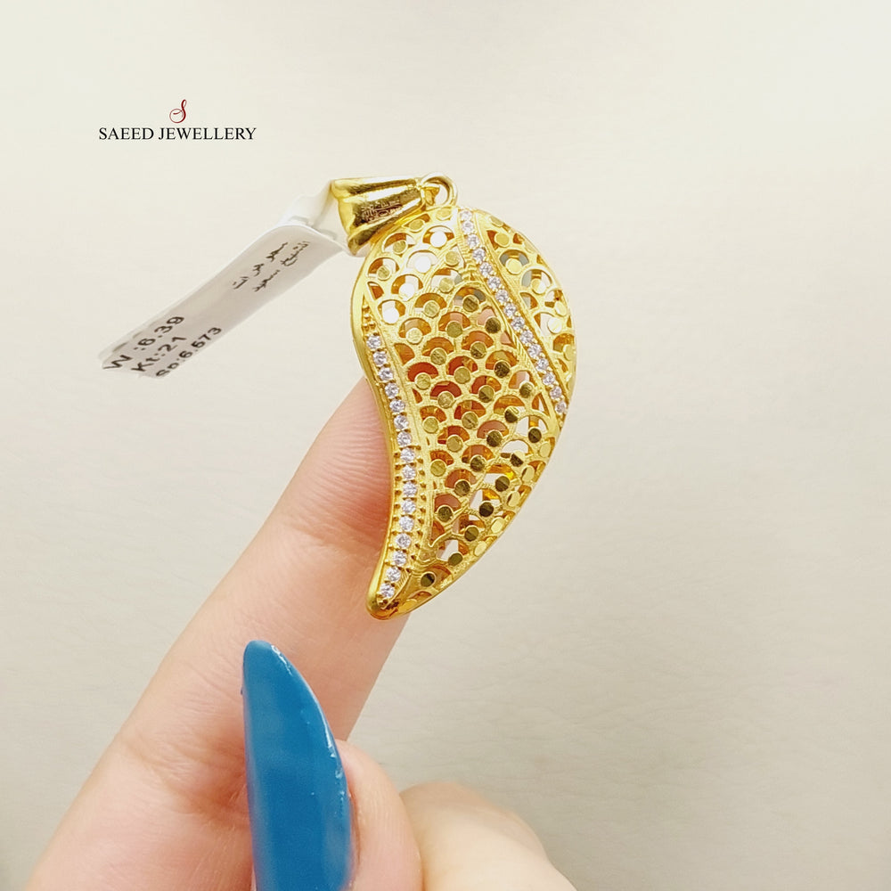 21K Gold Zircon Studded Almond Pendant by Saeed Jewelry - Image 2