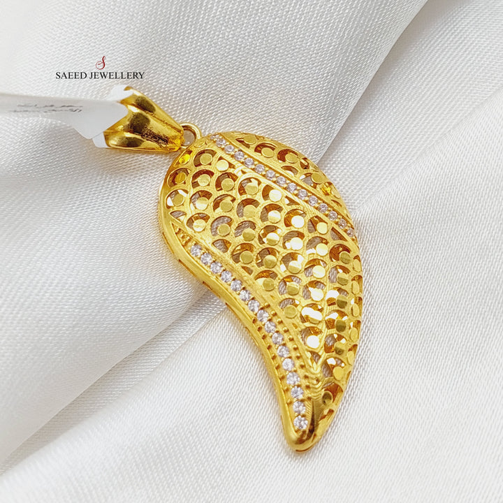 21K Gold Zircon Studded Almond Pendant by Saeed Jewelry - Image 3