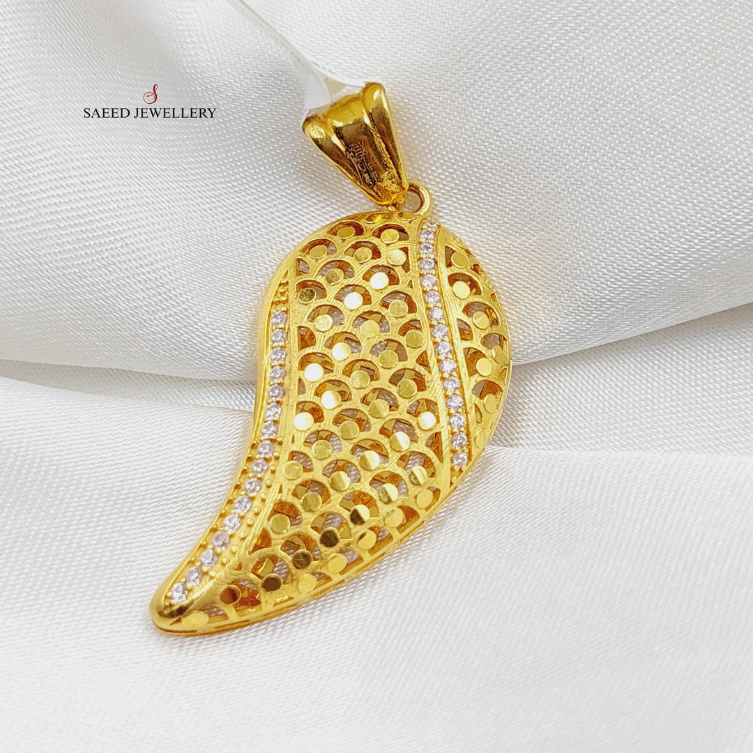 21K Gold Zircon Studded Almond Pendant by Saeed Jewelry - Image 4