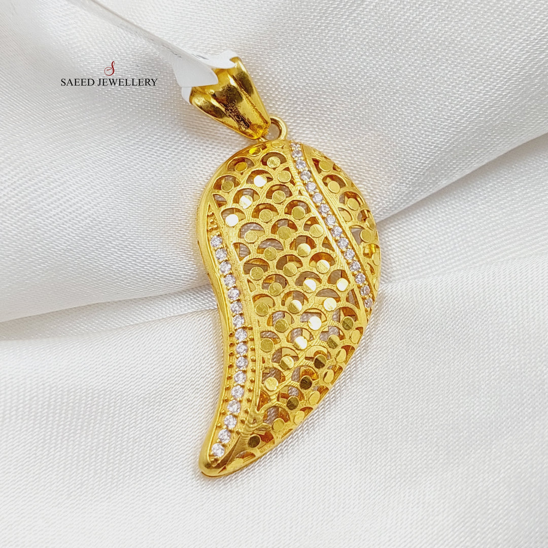 21K Gold Zircon Studded Almond Pendant by Saeed Jewelry - Image 1