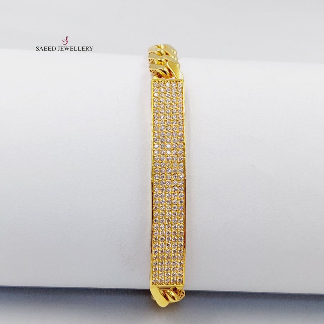 21K Gold Zircon Studded Bar Bracelet by Saeed Jewelry - Image 3