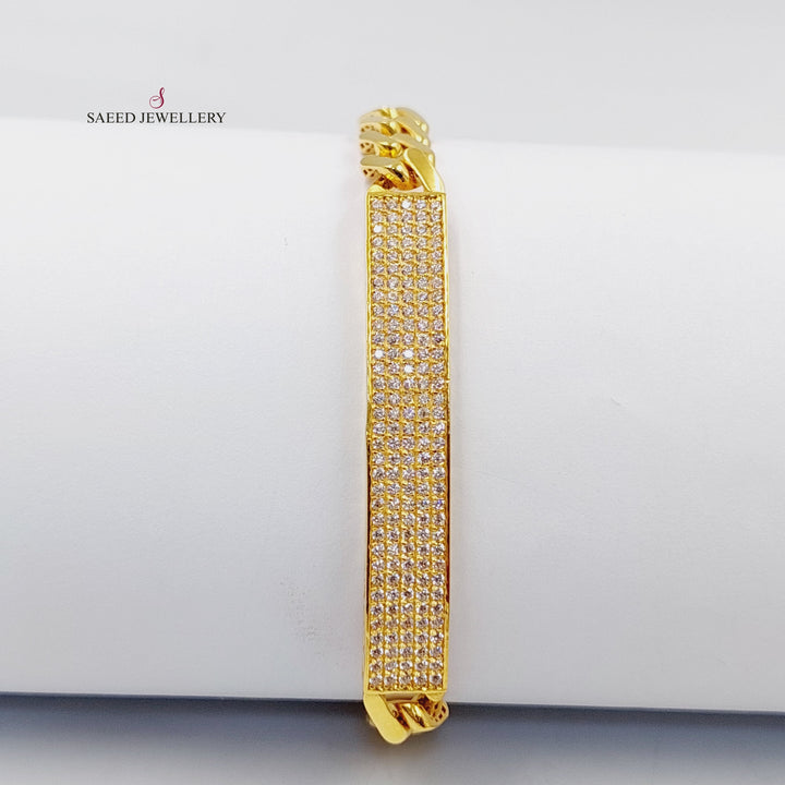 21K Gold Zircon Studded Bar Bracelet by Saeed Jewelry - Image 3