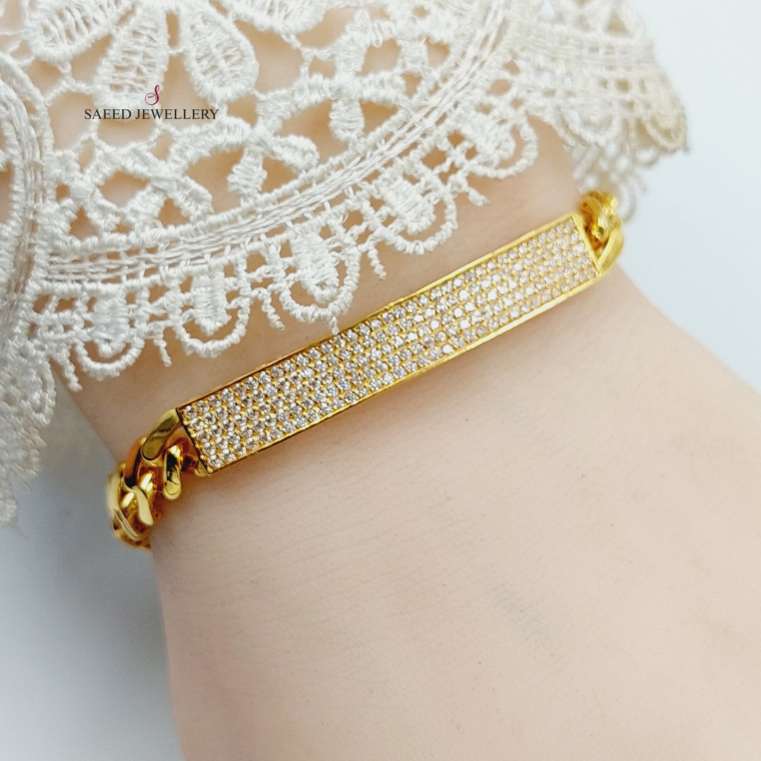 21K Gold Zircon Studded Bar Bracelet by Saeed Jewelry - Image 5