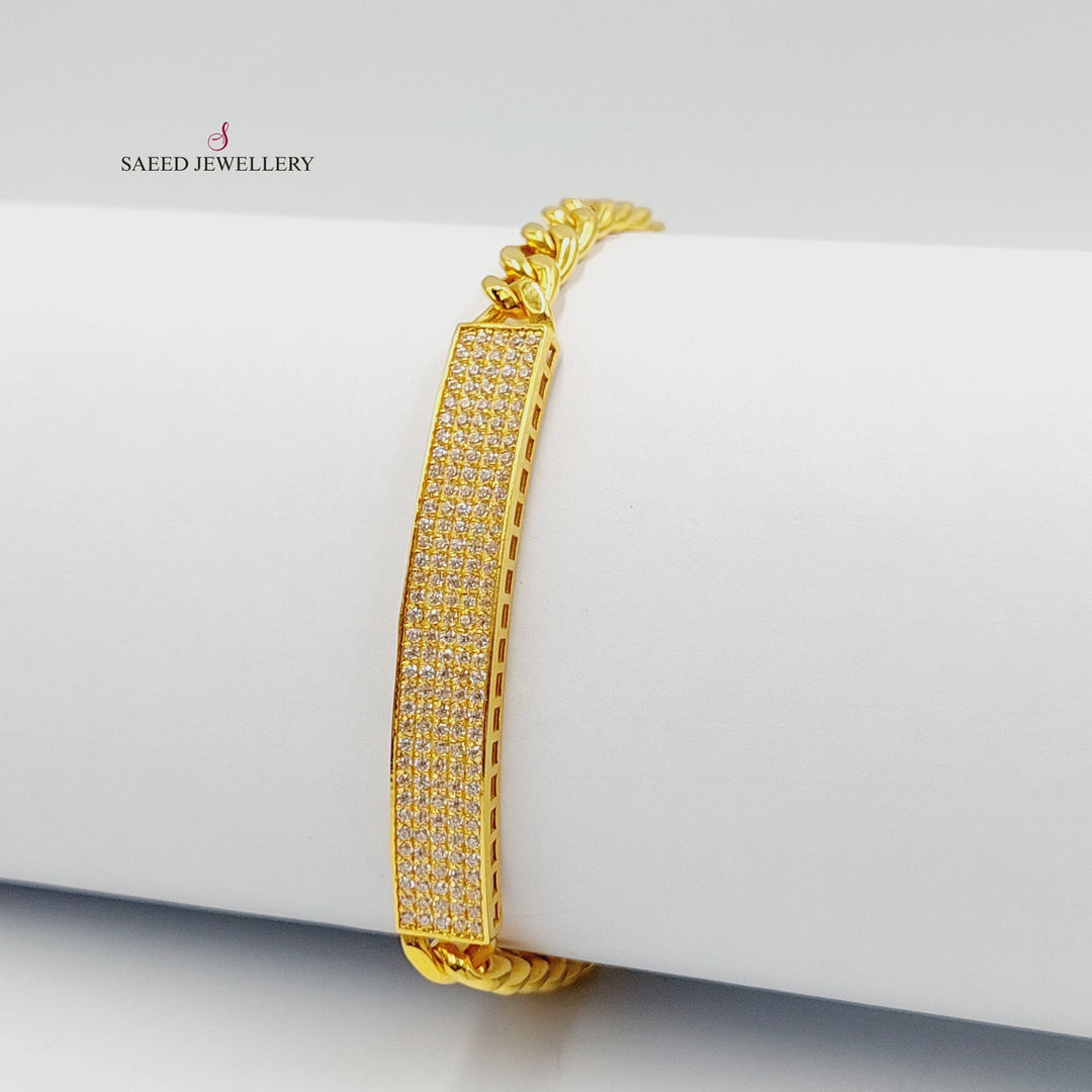 21K Gold Zircon Studded Bar Bracelet by Saeed Jewelry - Image 2