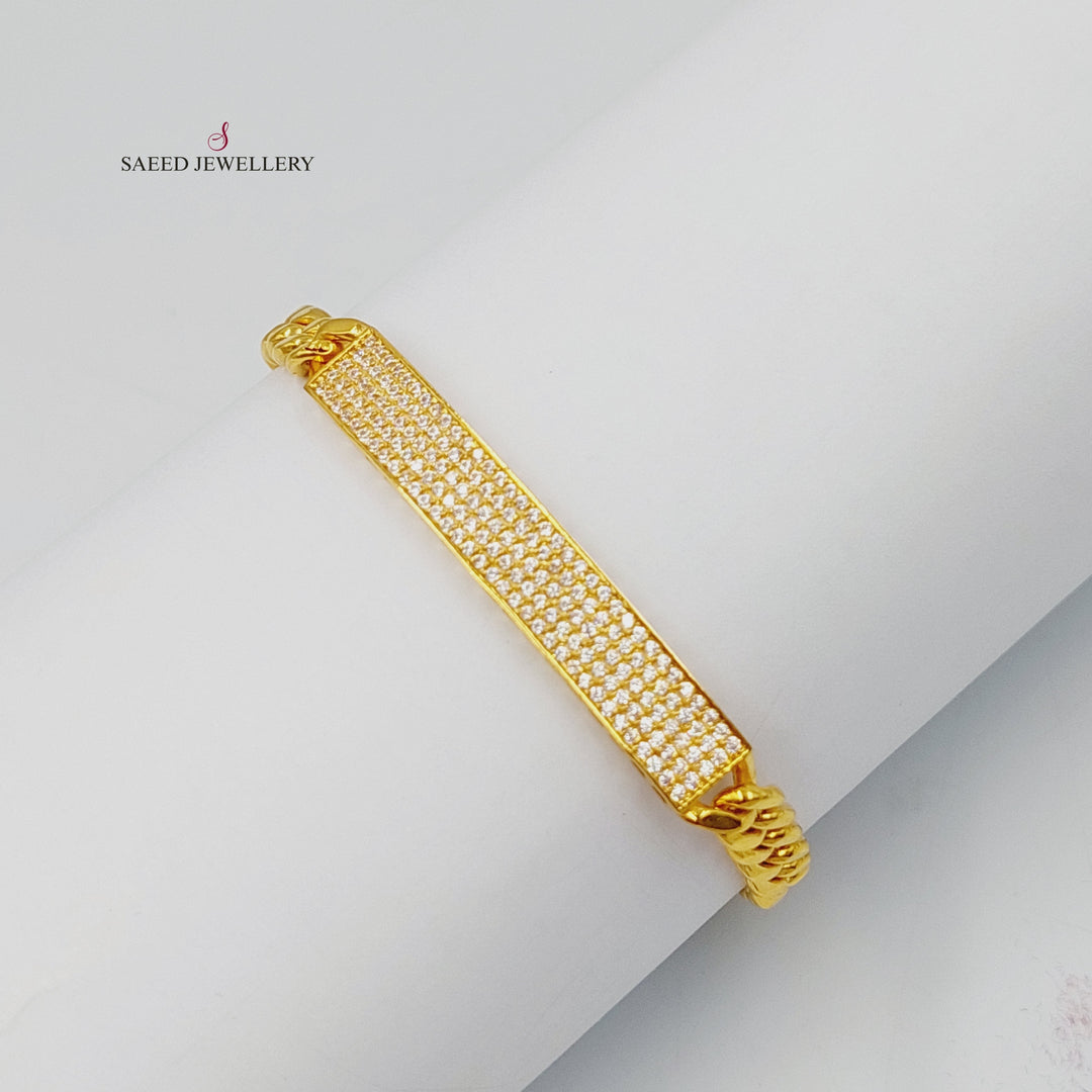 21K Gold Zircon Studded Bar Bracelet by Saeed Jewelry - Image 3