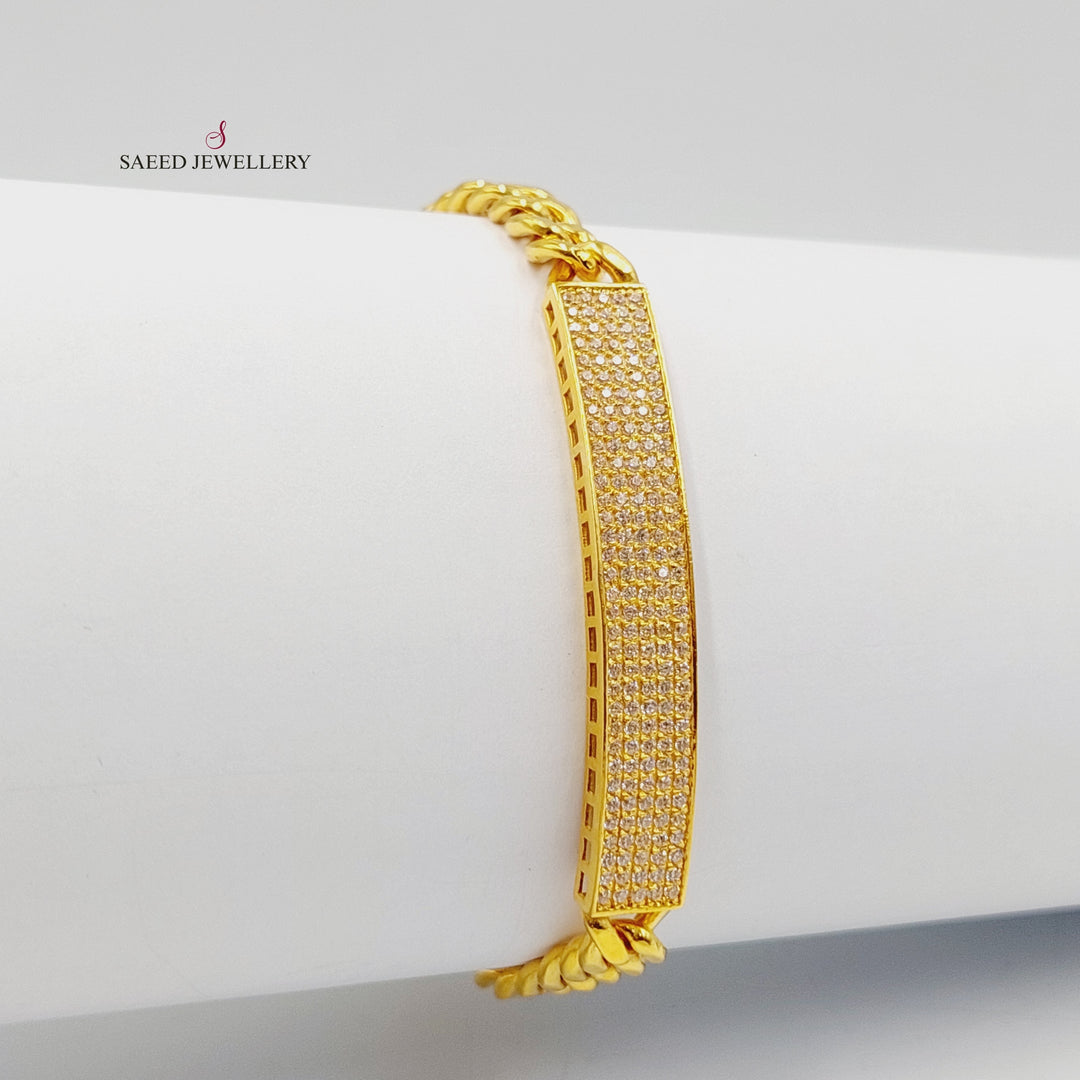 21K Gold Zircon Studded Bar Bracelet by Saeed Jewelry - Image 5