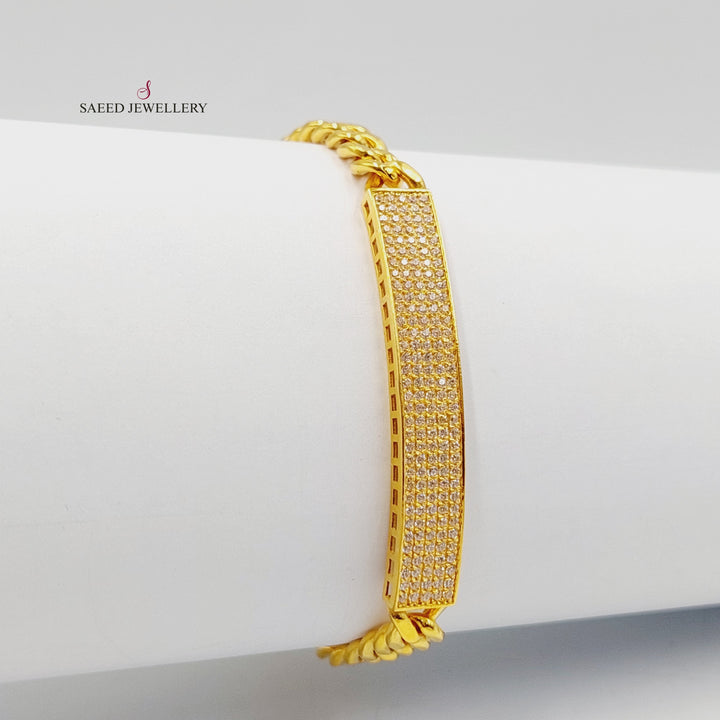 21K Gold Zircon Studded Bar Bracelet by Saeed Jewelry - Image 5