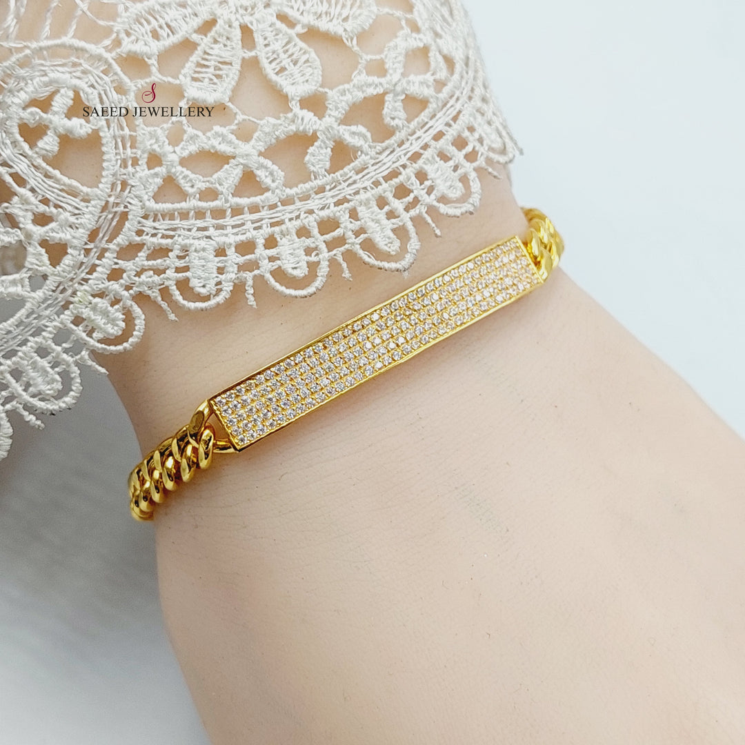 21K Gold Zircon Studded Bar Bracelet by Saeed Jewelry - Image 6