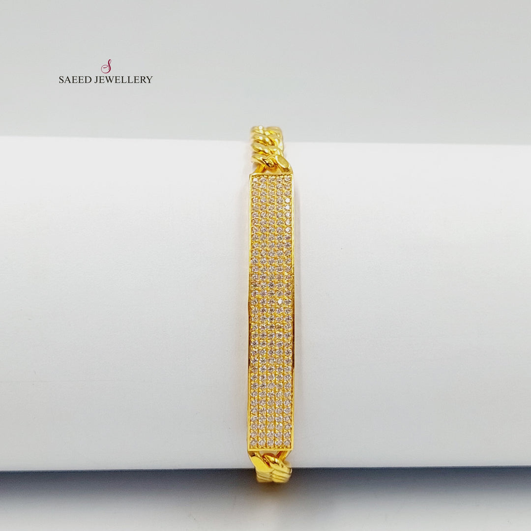 21K Gold Zircon Studded Bar Bracelet by Saeed Jewelry - Image 1