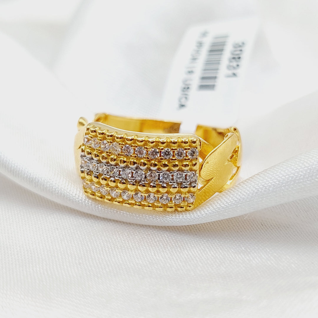 21K Gold Zircon Studded Bar Ring by Saeed Jewelry - Image 2