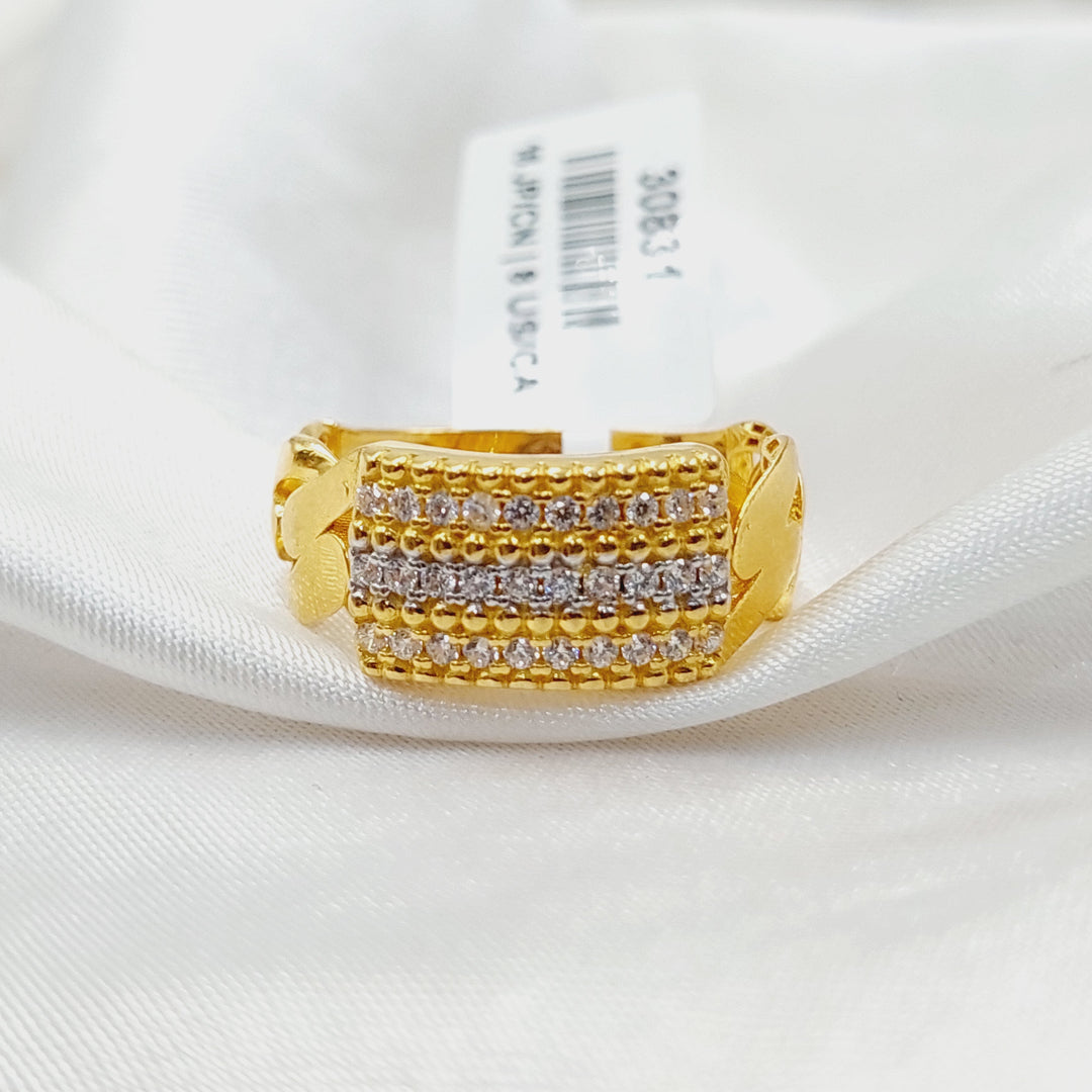 21K Gold Zircon Studded Bar Ring by Saeed Jewelry - Image 1
