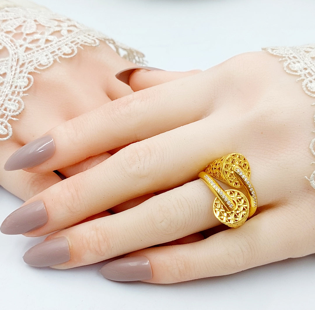 21K Gold Zircon Studded Belt Ring by Saeed Jewelry - Image 5