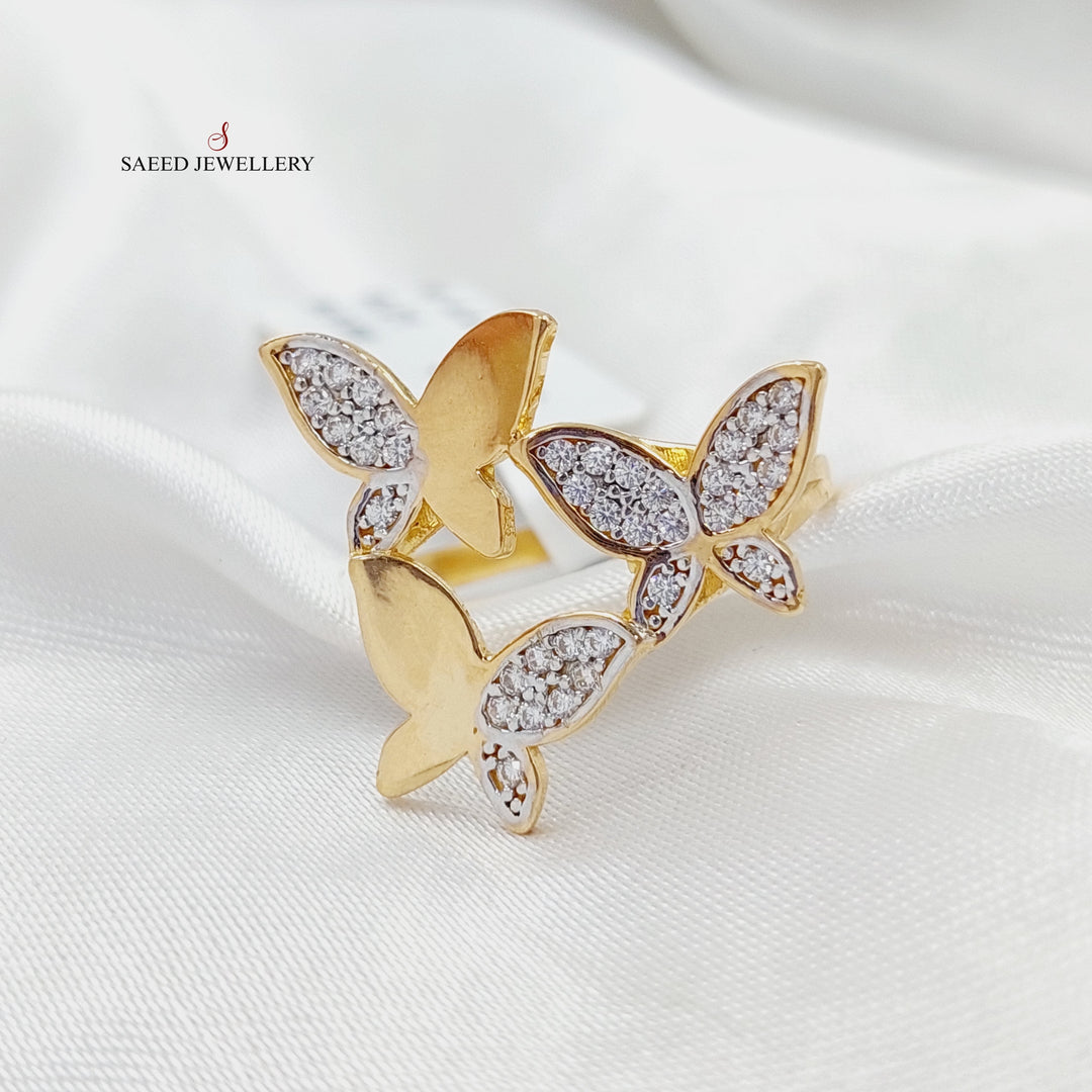 21K Gold Zircon Studded Butterfly Ring by Saeed Jewelry - Image 4