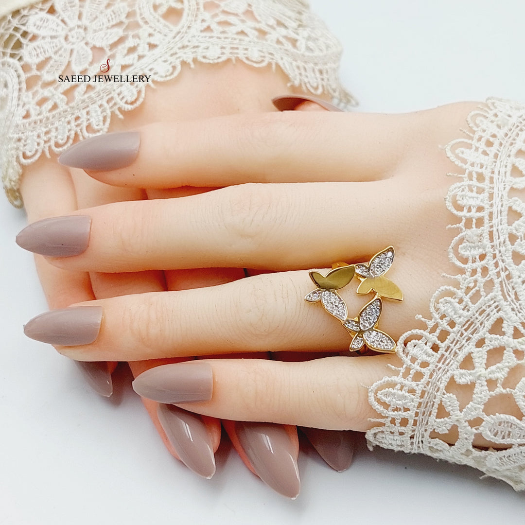 Zircon Studded Butterfly Ring  Made Of 21K Yellow Gold by Saeed Jewelry-29035