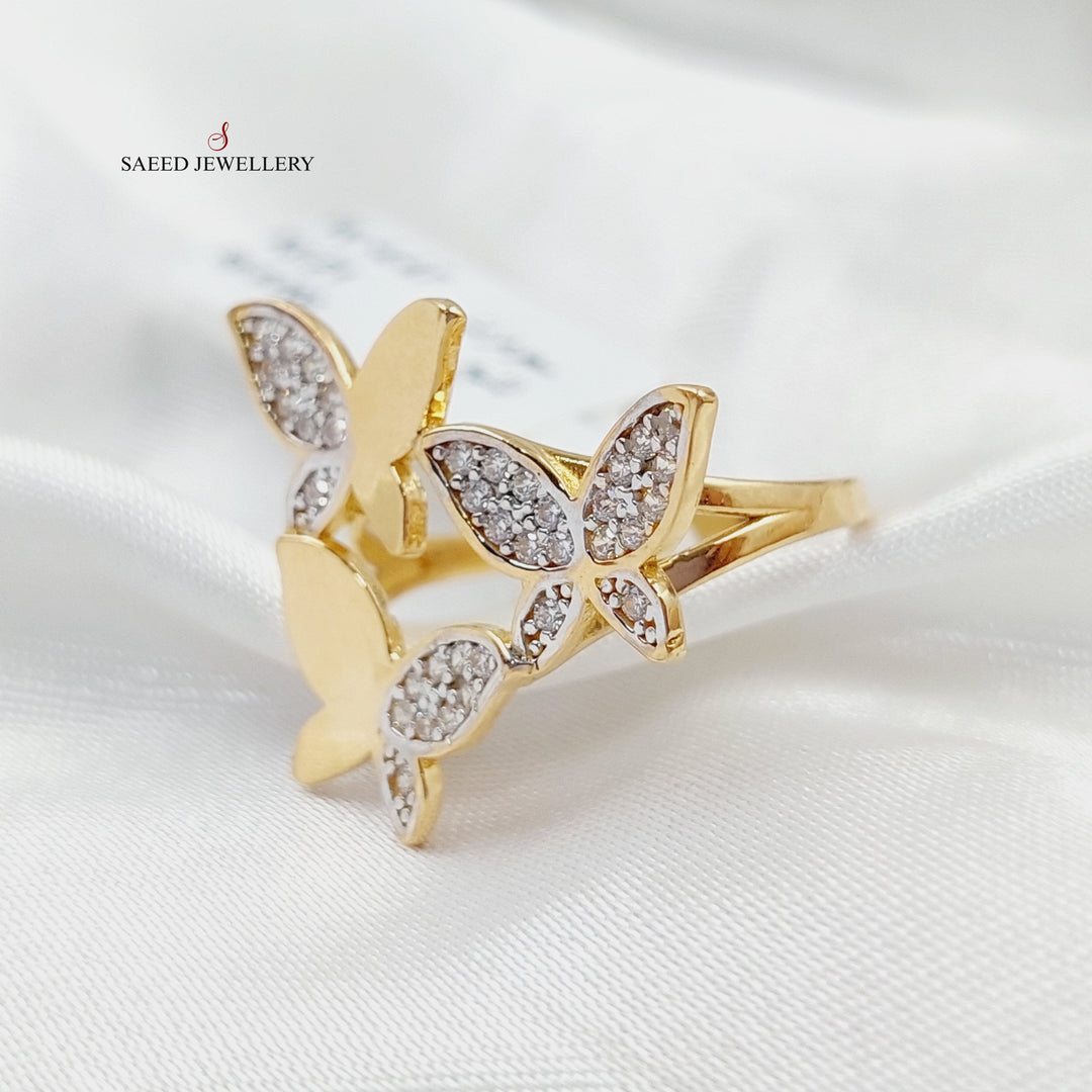 Zircon Studded Butterfly Ring  Made Of 21K Yellow Gold by Saeed Jewelry-29035