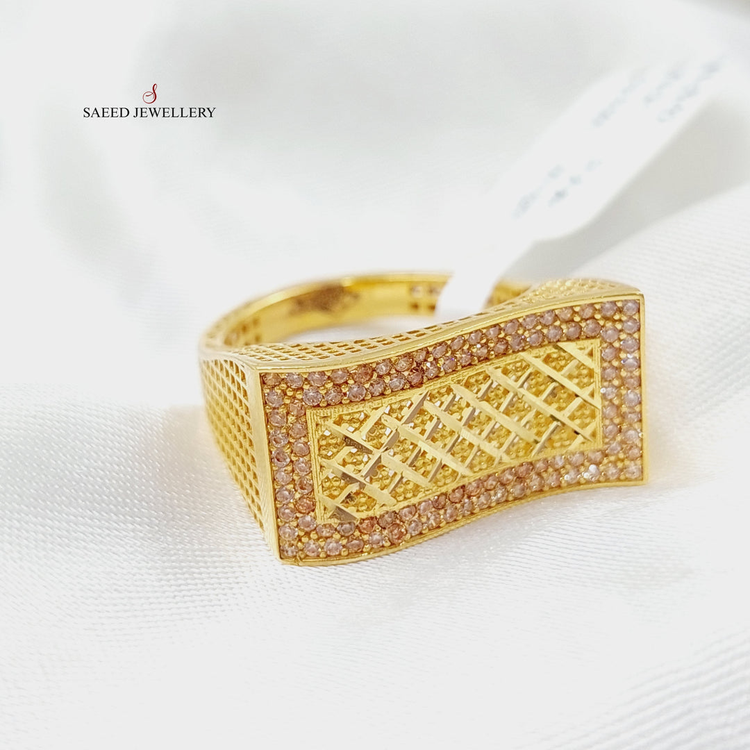 21K Gold Zircon Studded Carpet Ring by Saeed Jewelry - Image 3