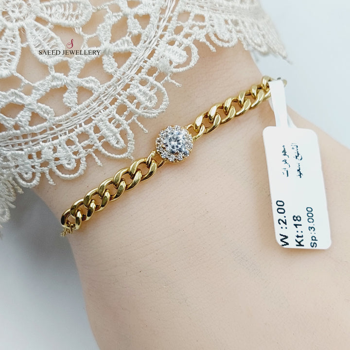 Zircon Studded Cuban Links Bracelet  Made Of 18K Yellow Gold  <br>Bracelet Length: <strong> 19cm </strong> by Saeed Jewelry-29894
