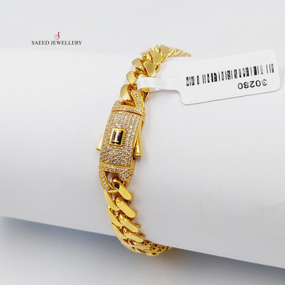 21K Gold Zircon Studded Cuban Links Bracelet by Saeed Jewelry - Image 2