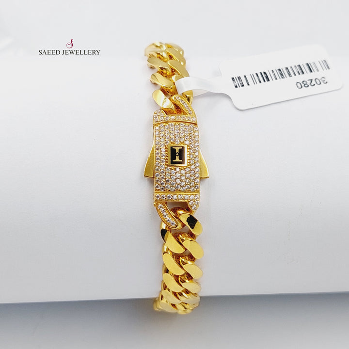 21K Gold Zircon Studded Cuban Links Bracelet by Saeed Jewelry - Image 1