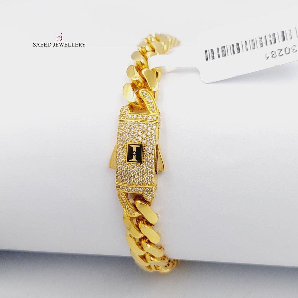 21K Gold Zircon Studded Cuban Links Bracelet by Saeed Jewelry - Image 2