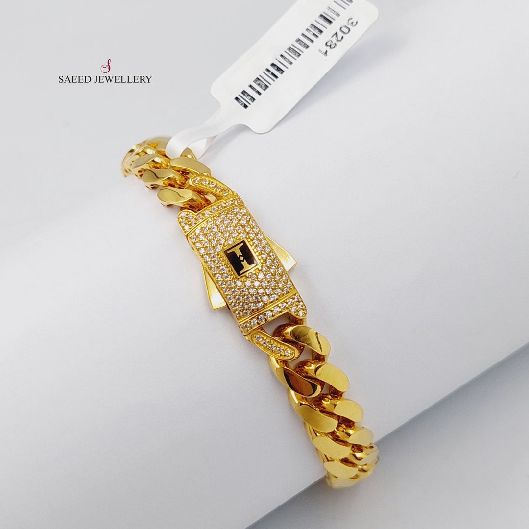 21K Gold Zircon Studded Cuban Links Bracelet by Saeed Jewelry - Image 3