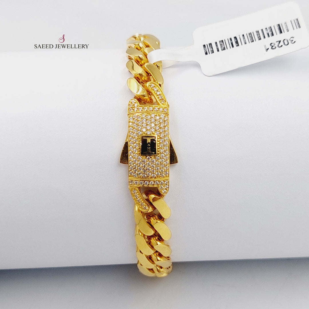 Zircon Studded Cuban Links Bracelet  Made Of 21K Yellow Gold by Saeed Jewelry-30281