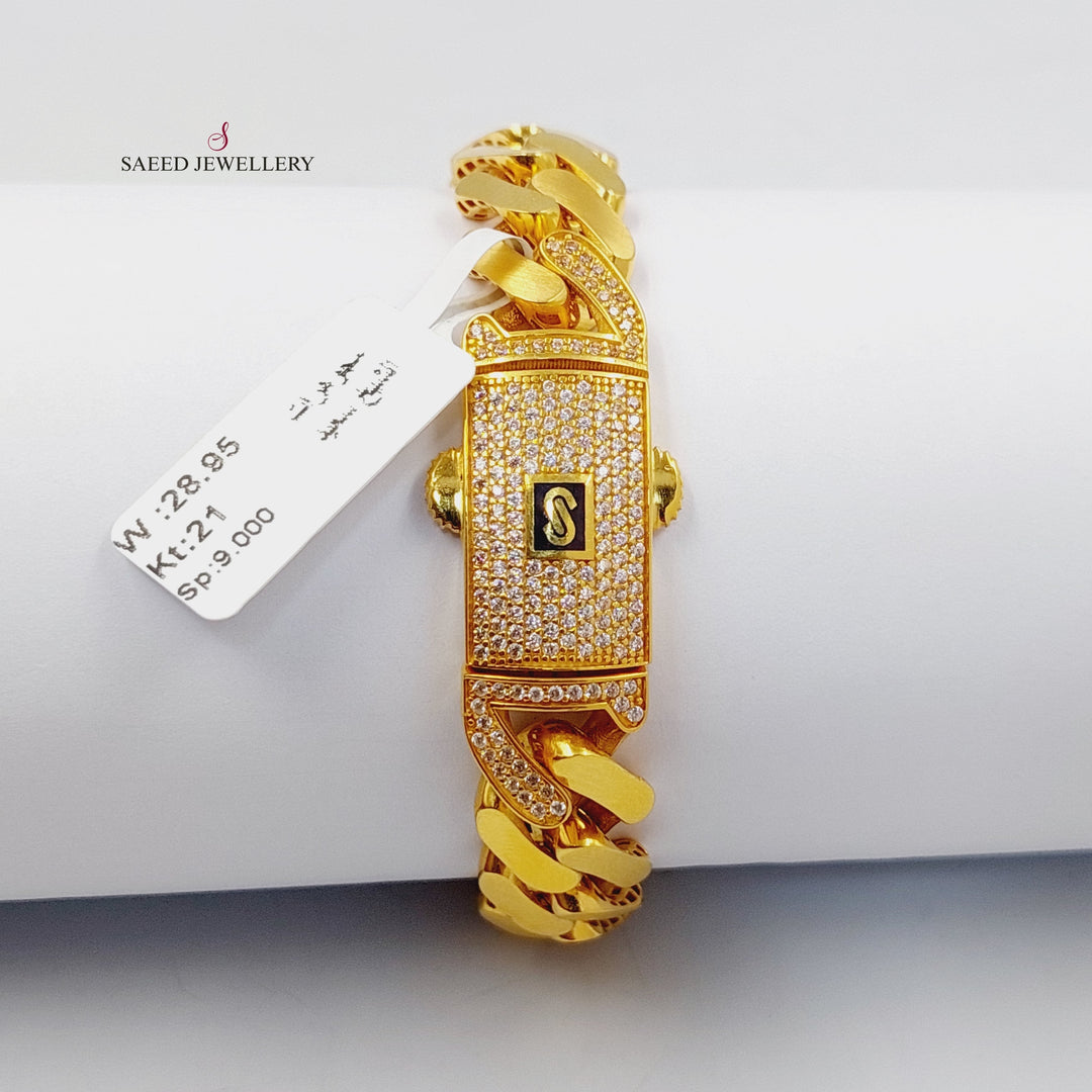 21K Gold Zircon Studded Cuban Links Bracelet by Saeed Jewelry - Image 4