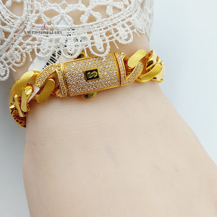 21K Gold Zircon Studded Cuban Links Bracelet by Saeed Jewelry - Image 5