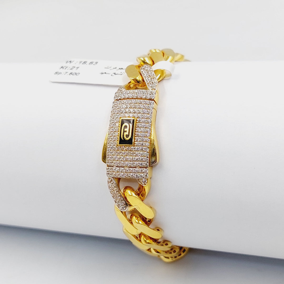 21K Gold Zircon Studded Cuban Links Bracelet by Saeed Jewelry - Image 3