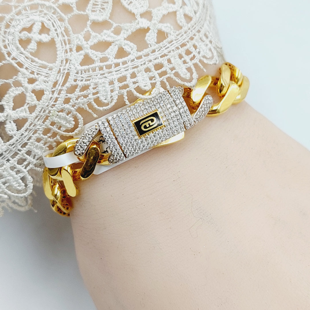Zircon Studded Cuban Links Bracelet  Made Of 21K Yellow Gold by Saeed Jewelry-30471