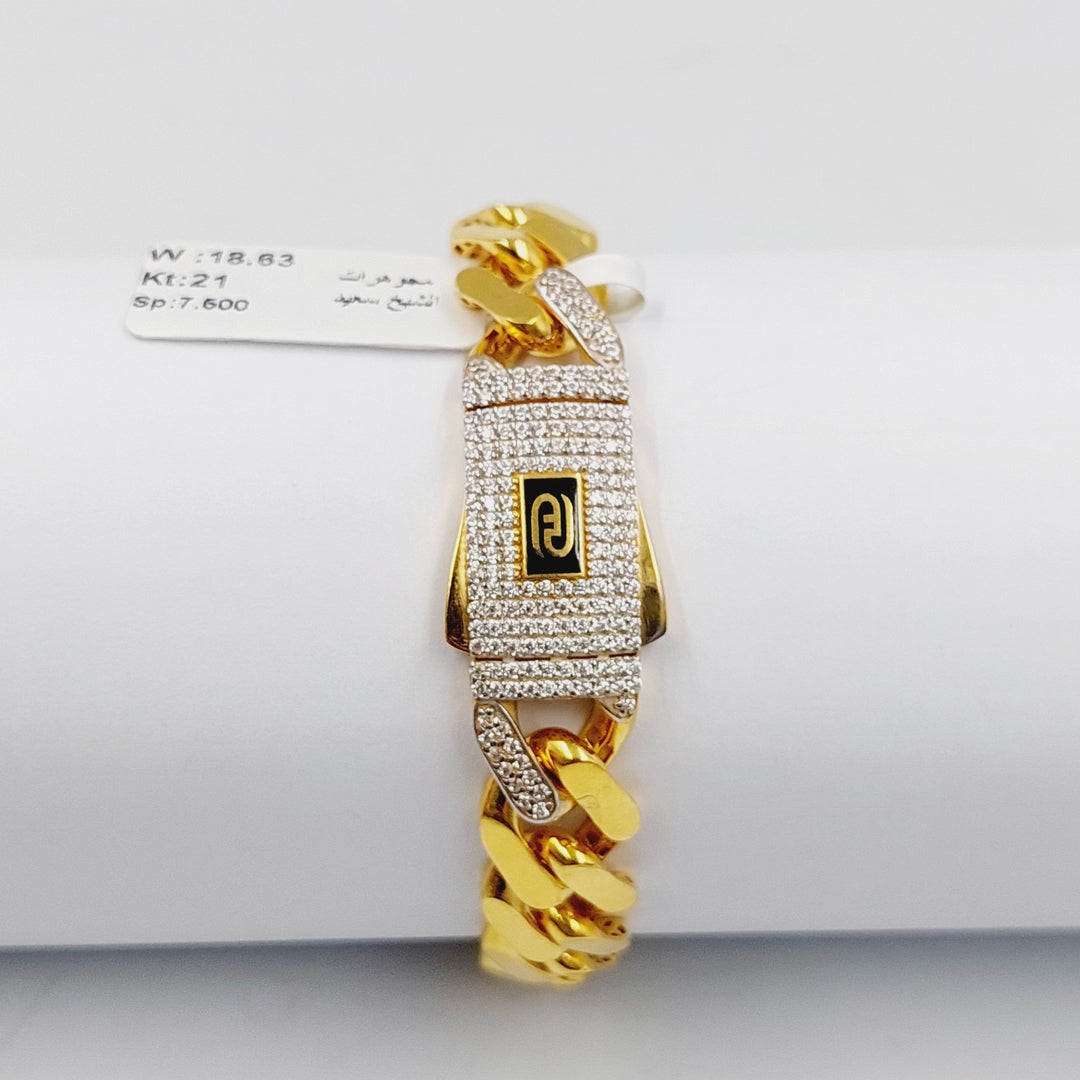 Zircon Studded Cuban Links Bracelet  Made Of 21K Yellow Gold by Saeed Jewelry-30471