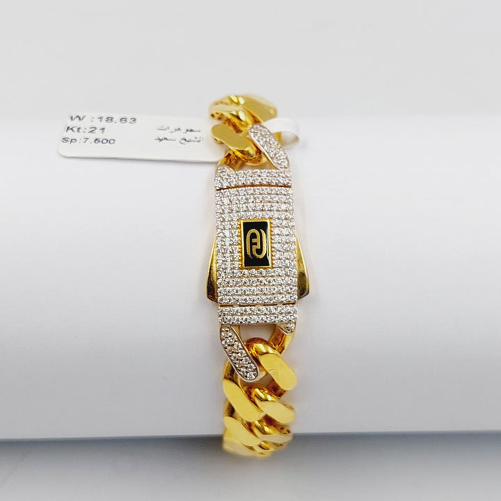 Zircon Studded Cuban Links Bracelet  Made Of 21K Yellow Gold by Saeed Jewelry-30471