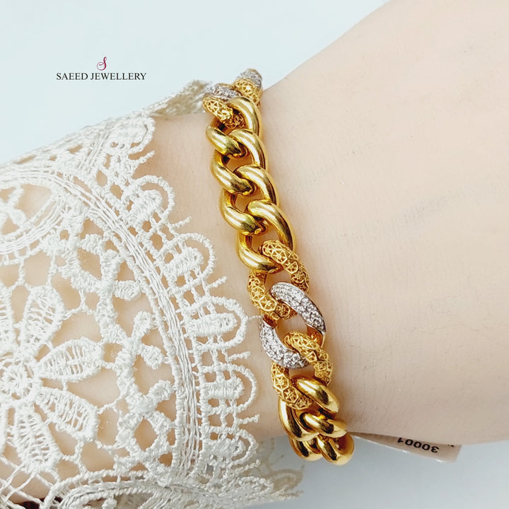 21K Gold Zircon Studded Cuban Links Bracelet by Saeed Jewelry - Image 2
