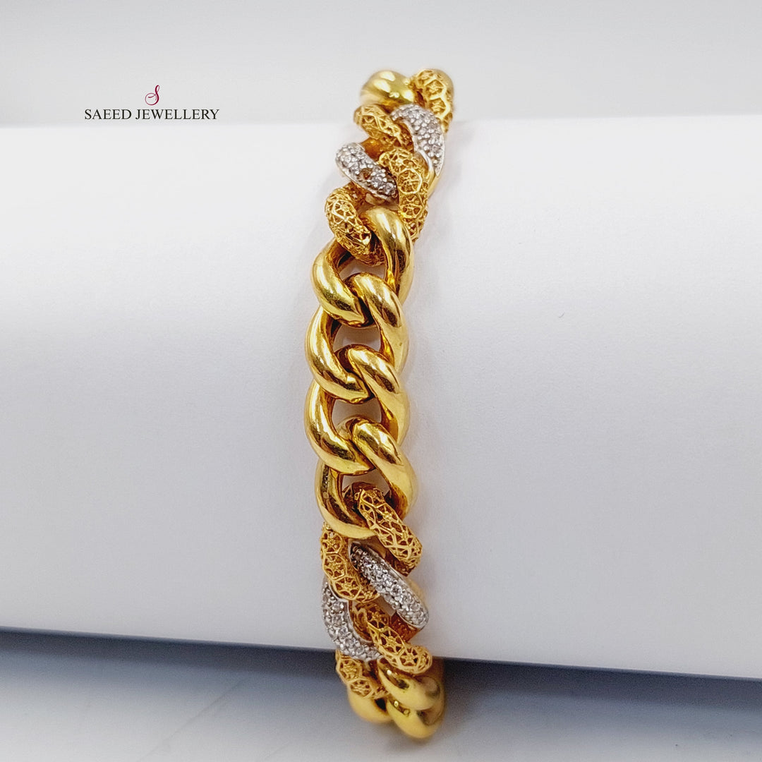 21K Gold Zircon Studded Cuban Links Bracelet by Saeed Jewelry - Image 4