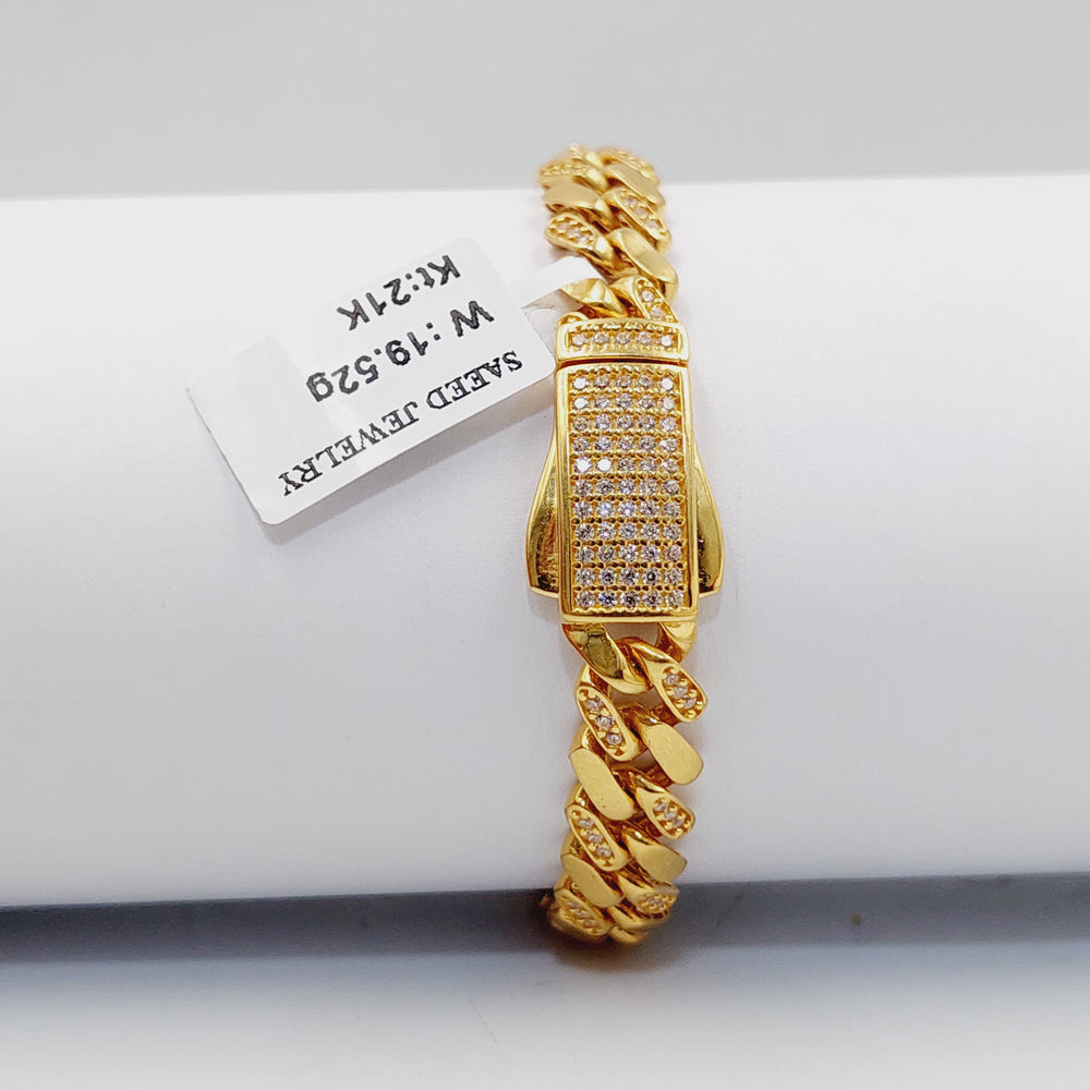 Zircon Studded Cuban Links Bracelet  Made of 21K Yellow Gold by Saeed Jewelry-30913