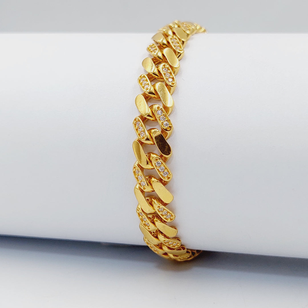 21K Gold Zircon Studded Cuban Links Bracelet by Saeed Jewelry - Image 8