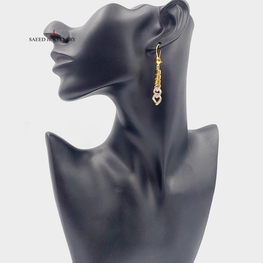 21K Gold Zircon Studded Cuban Links Earrings by Saeed Jewelry - Image 3