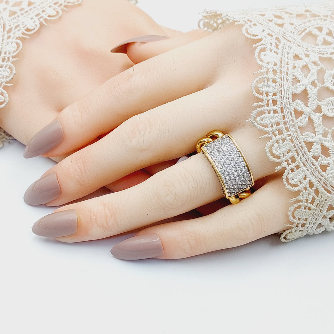 18K Gold Zircon Cuban Link Ring