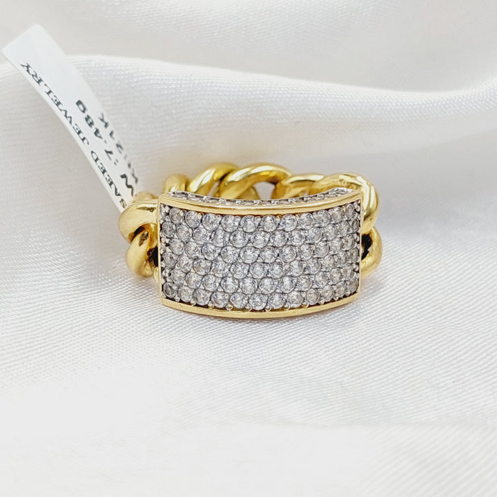18K Gold Zircon Cuban Link Ring