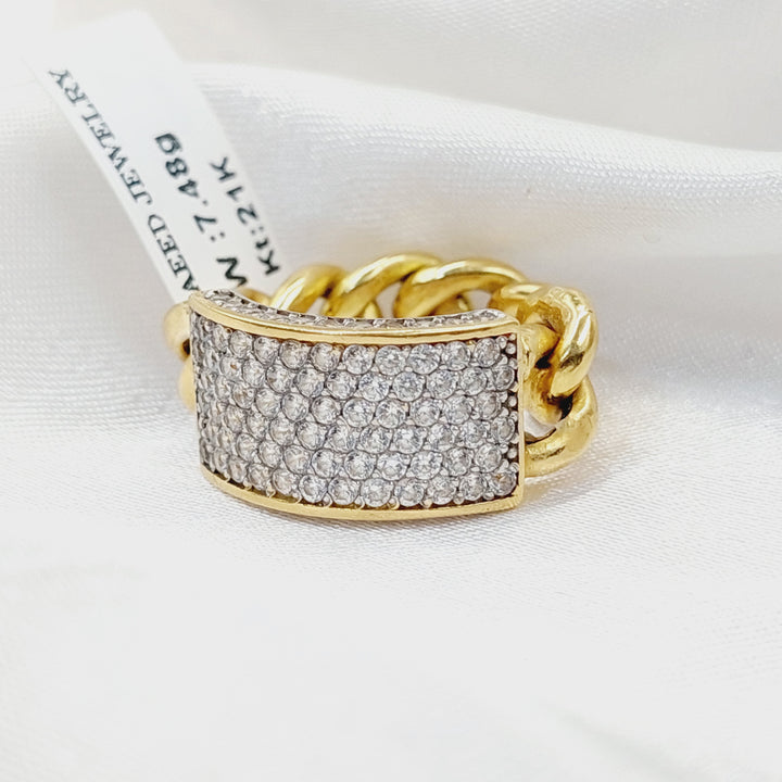 18K Gold Zircon Cuban Link Ring