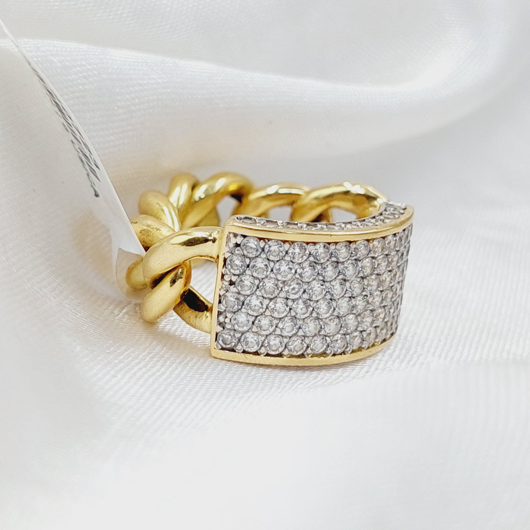 18K Gold Zircon Cuban Link Ring