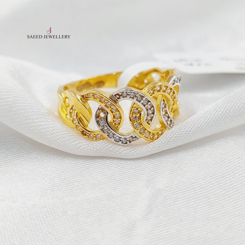 21K Gold Zircon Studded Cuban Links Ring by Saeed Jewelry - Image 2