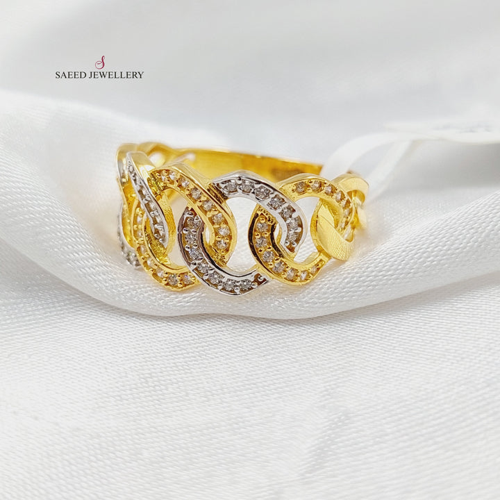 21K Gold Zircon Studded Cuban Links Ring by Saeed Jewelry - Image 3