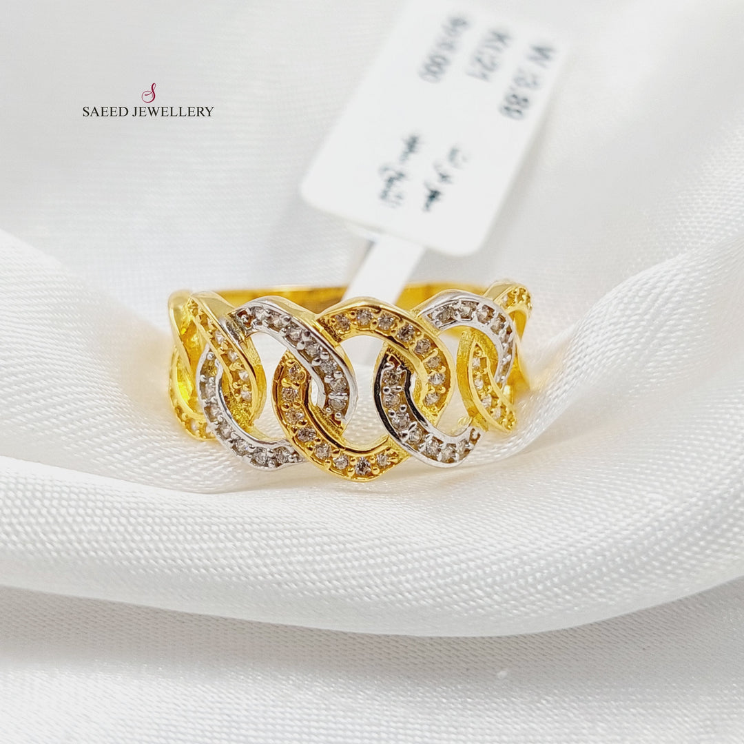 21K Gold Zircon Studded Cuban Links Ring by Saeed Jewelry - Image 4