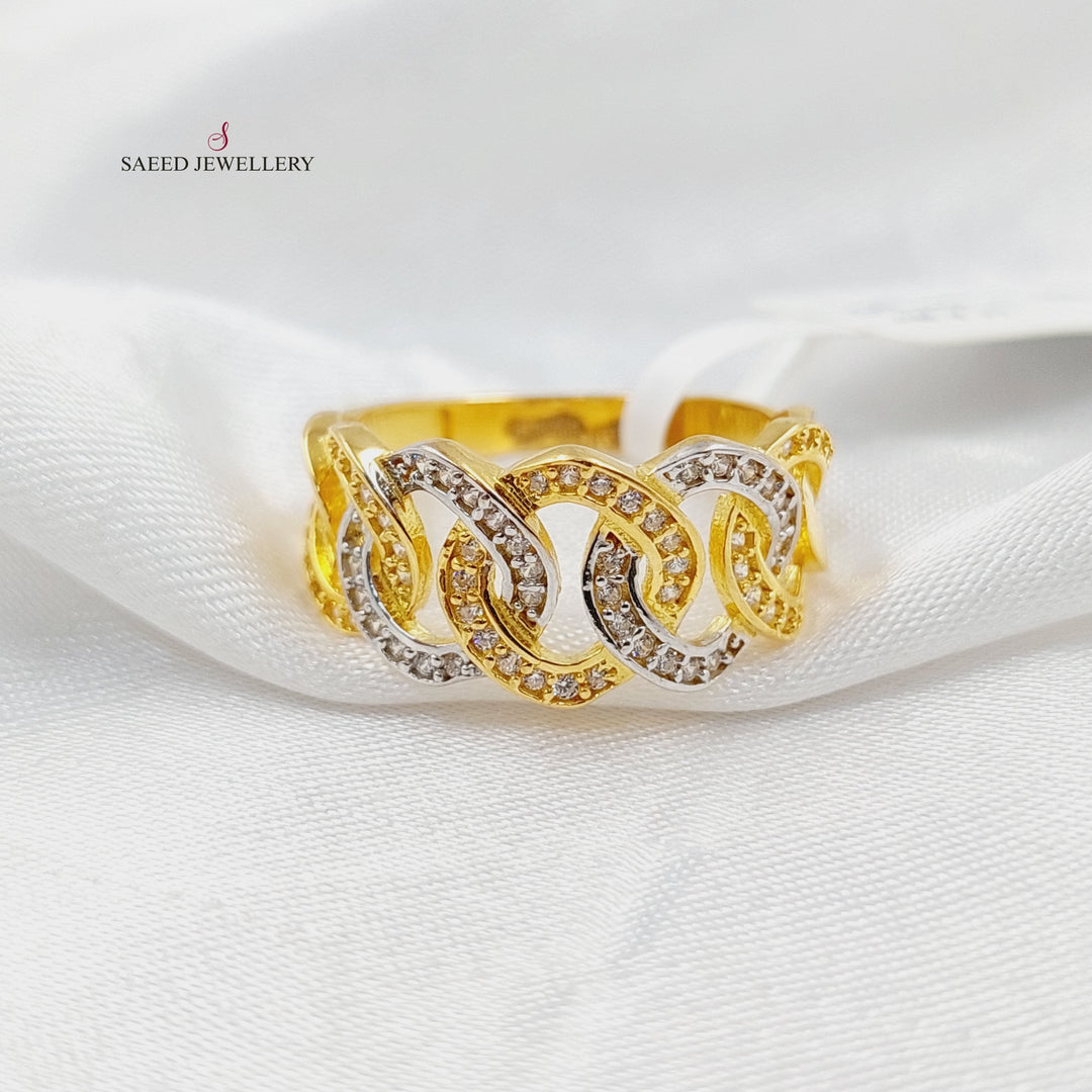 21K Gold Zircon Studded Cuban Links Ring by Saeed Jewelry - Image 1