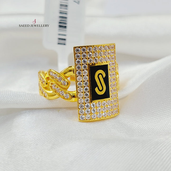 21K Gold Zircon Studded Cuban Links Ring by Saeed Jewelry - Image 4